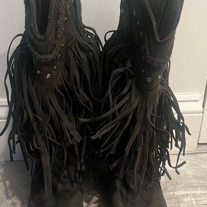 LIBERTY Black Fringe Vegas  Ankle Boots Sz 7.5 womens